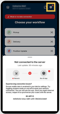 App not connected to server
